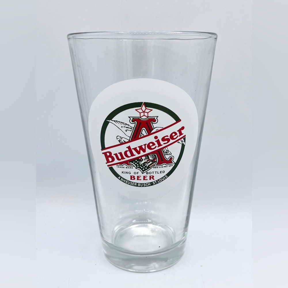 Vintage Budweiser Trademark‎ Heavy Tall Drinking Glass 16 Oz NWOT